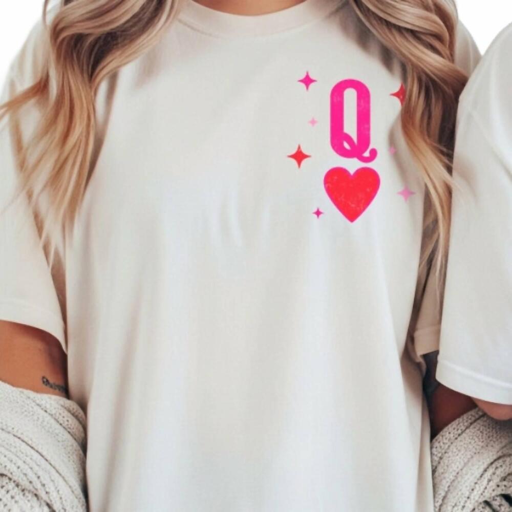 NEW QUEEN OF HEARTS valentine graphic tee in white pink